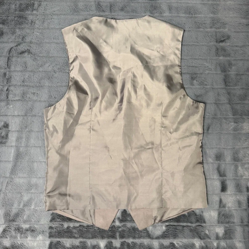 Guess Mens Taupe Grey Cotton Button Front Multi Pocket Waistcoat Vest Medium